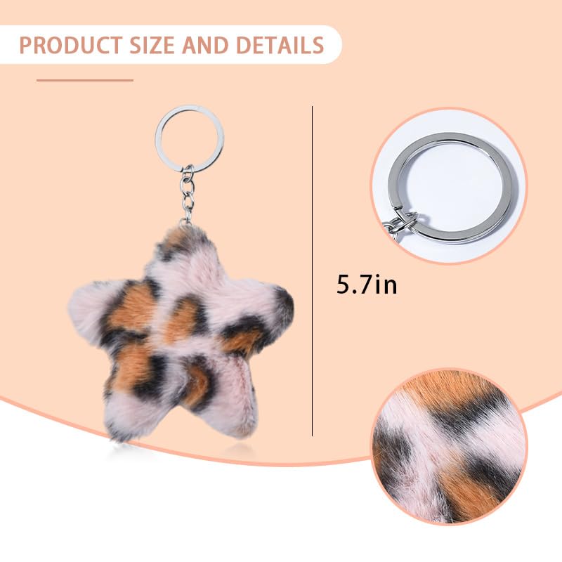 Leopard Faux Fur Keychain for Purse Charms for Handbags Leopard Plush Key Chain for Car Keys - color: Color 16