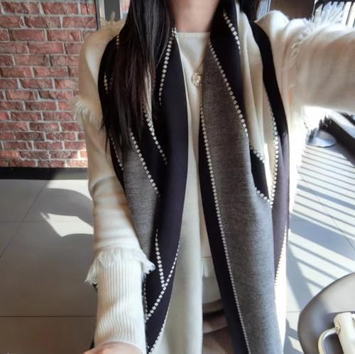 WaJuemy Travel Boho Scarf for Women Casual Lightweight Pashmina Scarves Fashion Multicolor Shawl Wraps with Fringed Beads - color: 04 Black/Grey