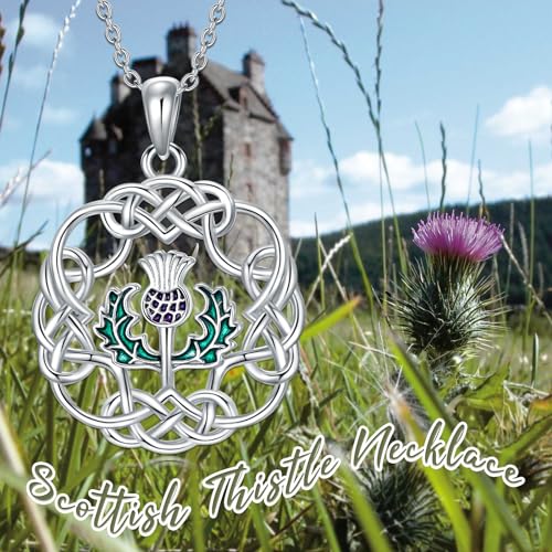 Sterling Silver Scottish Thistle/Cross/Tree of Life/Shamrock/Lotus/Rose Necklace for Women Cross Rose Flower Lotus Flower Pendant Jewelry Gifts for Women Wife Girlfriend Girls Mom Daughter - color: Scottish Thistle