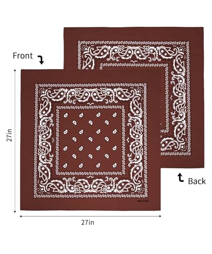 Bycc Bynn Large 27" x 27" 100% Cotton Bandanas - Set of 4 - color: White+brown+navy Blue+black
