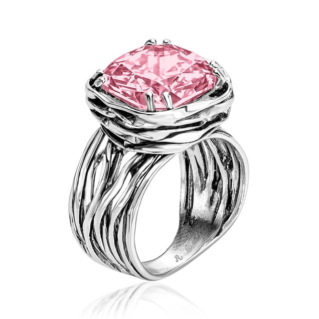 JEAN RACHEL JEWELRY 925 Sterling Silver Ring - Wrap Vintage Design with Cushion Shaped Cubic Zirconia - Hypoallergenic, Lead & Nickel Free - Artisan Handcrafted Statement Rings for Women - color: Pink CZ