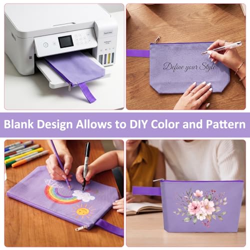 10 Pieces Cotton Canvas Makeup Bag with Bottom and Strap, Multi-Purpose Cosmetic Bag with Zipper Travel Toiletry Pouch, Blank DIY Craft Bag (Purple, S) - color: Purple, size: S