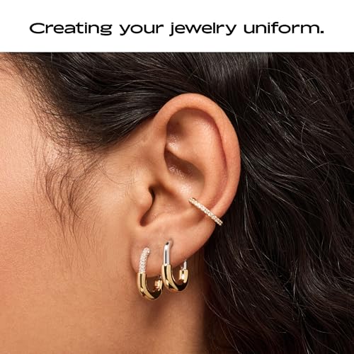 Ana Luisa Rectangle Hoop Earrings - Sterling Silver Base With 14K Gold & Silver Rhodium Plating - Chic, Dainty Mixed Metal Huggie Hoops - Hypoallergenic, Tarnish-Free, and Water-Resistant Hoops - color: Two Tone