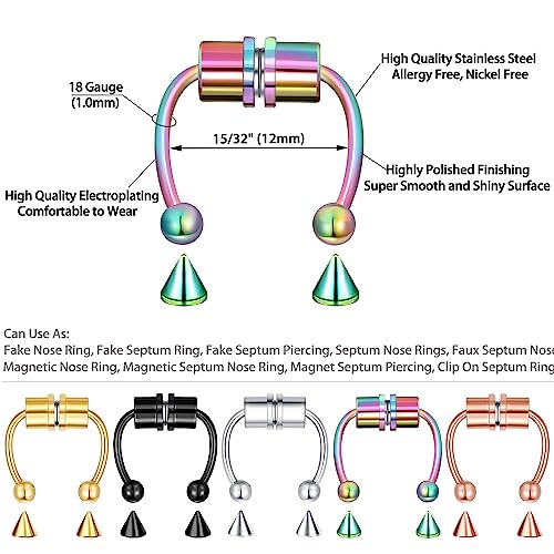 5-18 Pcs Nose Rings Hoops Fake Nose Ring Fake Septum Fake Lip Rings Fake Septum Piercing Fake Nose Piercing Fake Nose Hoop Double Hoop Nose Ring Fake Double Nose Ring Nose Cuffs Faux Nose Rings Clip On Cartilage Hoop Earring - color: C0: 5Pcs Gold Silver