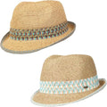 Funky Junque Straw Fedora Hats for Women - UPF 50+ Sun Hat, Short Brim Packable Beach Hat with Woven Pattern - color: 2 Pack - Blue & Aqua
