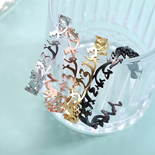 Qitian Islamic Jewelry Gifts for Women Allah Gold Bangles Bracelets Ayatul Kursi Arabic Cuff Bracelet for Women Men Islam Eid Ramadan New Year Gifts - color: Q-Rose Gold-Oriental