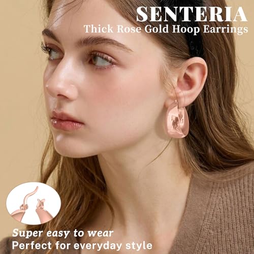 Senteria 12mm Wide Thick Hoop Earrings 925 Sterling Silver Hoop Earrings for Women Hypoallergenic 14K Real Gold Plated Hoops Large Earring Lightweight Chunky Hoops Earring for Women 25/30/40/50MM - color: Rose Gold-40mm