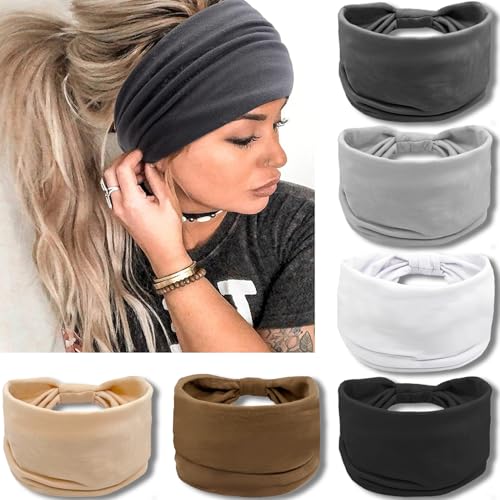 IVARYSS Wide Headbands for Women, Neutral Knotted Head Wraps Turbans, Large African Style Head Bands Hair Accessories, 6 Pack - color: Neutral Color