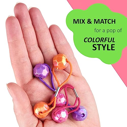 20pc Ponytailers Ponytail Balls Hair Elastics, 18mm Round-Value Pack Fun | Opaque Multicolored Twin Hair Beads Bauble Hair Ties Ponytail Holders, Toddler Kids Hair Ties - color: Shiny