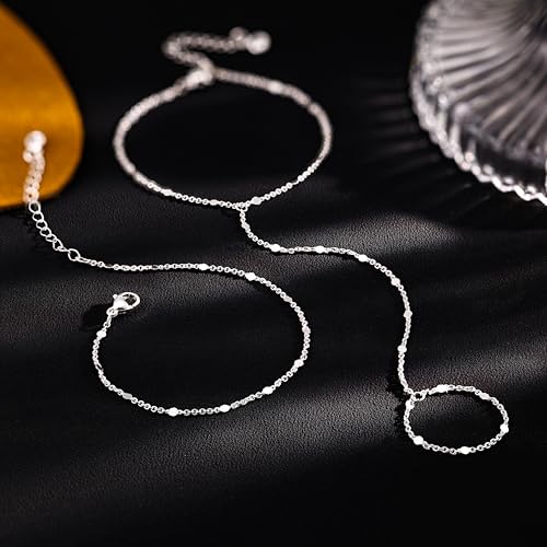 Hand Chain Bracelet for Women Trendy, Dainty Silver Beaded Finger Ring Bracelet Non Tarnish Minimalist Adjustable Simple Cute Silver Bracelets Waterproof Fashion Jewelry - color: Silver-04