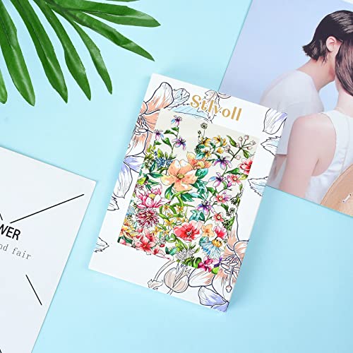 Stlvoll 100% Silk Head Scarf for Women - 27" Hair Scarves Satin Bandanas Square for Night Sleeping with Gift Packed - color: White/Flower