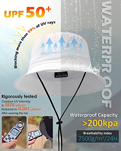 Water-Resistant Bucket Hat for Women Men Rain Hat UPF 50+ Boonie Sun Hat Foldable Summer Floppy Fishing Safari Hats - color: White