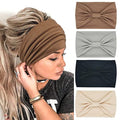 YONUF Wide Boho Headbands for Women Fashion Knotted Headband Yoga Workout Hair Accessories African Head Wrap 4 Pack - color: Brown, Gray, Black, Khaki