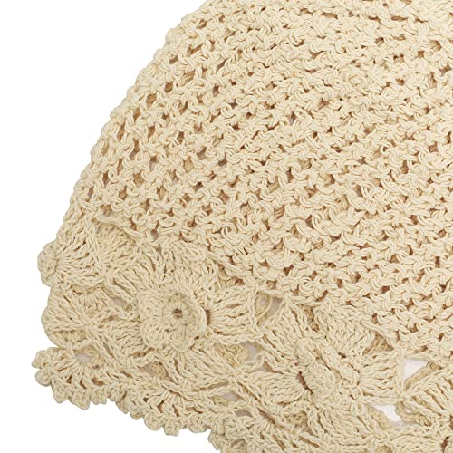 ZLYC Women Cotton Crochet Slouchy Beanie Hat Handmade Knit Summer Skull Cap - color: Flowers Beige