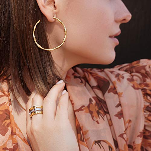 CIUNOFOR Square Chunky Cocktail Ring for Women, Gold Plated Stainless Steel CZ Statement Ring, Bold Wide Style, Sizes 6–11