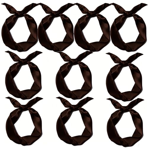 10 Pcs Long Thin Small Skinny Scarf Satin Neck Tie Ribbon Choker for Women Girls - color: Coffee