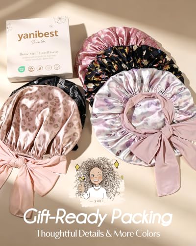 YANIBEST Adjustable Satin Bonnet for Sleeping Women Double Layer Hair Wrap Reduce Friction Prevent Frizz Natural Curly Hair - color: Leopard Pink