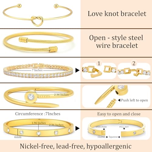 18 K Gold Plated Love Bangle Bracelet Stack Cuff Jewelry for Women Jewelry Set for Women Gift with Box - style: style2