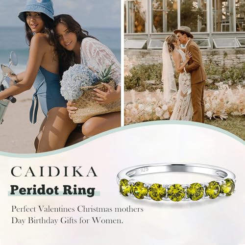 3.5mm Stackable Rings S925 Sterling Silver Created Birthstone & Cubic Zirconia Ring for Women Wedding Bands Anniversary Birthday Jewelry Size 6 to 10(with Box) - color: 08-Created Peridot-Aug
