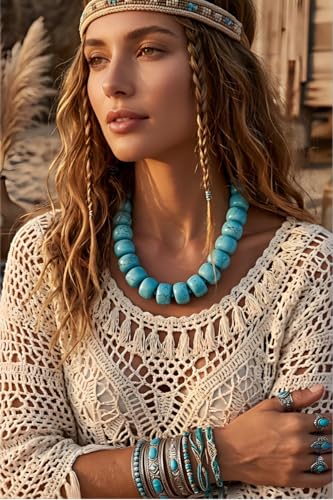 Multi-Color Chunky Beaded Necklace for Women, Vibrant Acrylic Candy Bead Choker Necklace with Adjustable Stainless Steel Clasp, Summer Statement Jewelry for Festivals - color: Green Blue