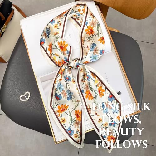 Sumolux Head Hair Scarf for Women Neck Purse Bag Handbags Scarf Like Silk - color: Beige Small Yellow Flower