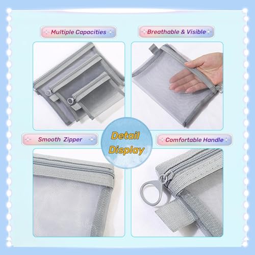 5PCS Small Mesh Bags with Zipper, Cosmetic Pouch Bag with Zipper for Purse, Small Travel Kit Storage Pouch for Purse (Gray Side-Pull) - color: Gray Side-Pull