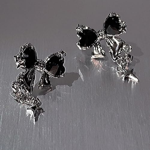 Rhinestone Bow Earrings for Women, Elegant Bridal Jewelry Statement Drop Dangle Earrings, Wedding Guest Dress Matching Accessories, Bridesmaid Gift, Sparkling Party Costume Outfit - color: C3:Black Bow Earrings