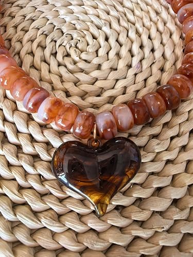 Chunky Colorful Beaded Statement Boho Summer Beach Chokers Necklace Heart Pendant Pink Green Yellow Brown Fashion Jewelry - color: brown2