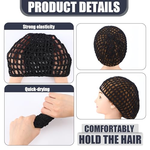 Geyoga 4 Pieces Mesh Crochet Hair Net Rayon Knit Snood Hat Thick Short Women Hairnet Snoods Cover Ornament for Sleeping(Black, Pink, Gray, Blue) - color: Black, Pink, Gray, Blue
