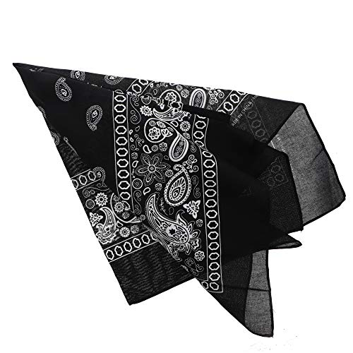 Motique Accessories Extra Large Paisley Bandana 27x27 Inch - color: Black