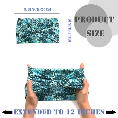 FULZTEY Wide Headbands Boho Head Bands for Women's Hair Fashion Floral Print Headwraps Elastic Thick Turban Workout Yoga Hairband Bandanas Cute Hair Accessories for Teen Girls 4Pcs - color: Style 79