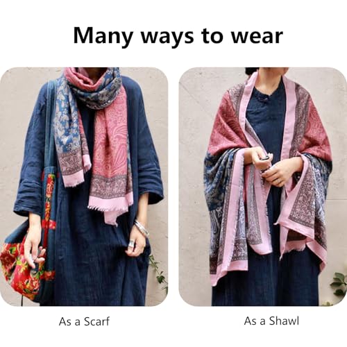 Paisley Pashmina Feel Shawls Wraps for Women Rave Scarf Soft Silky Exotic Boho All Seasons - color: Pink