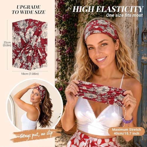 Awumbuk Wide Headbands for Women, 7.08 Inch Thick Boho Turban Style Hair Wraps, Non-Slip Moisture-Wicking Workout Headband for Sports, Yoga, Daily Fashion, 8 Pack Multi Colors (White) - color: White