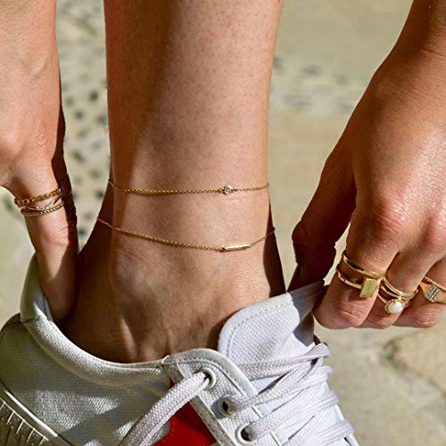 LOYATA Dainty Ankle Bracelet,14K Gold Plated Tiny Bead Anklet Dainty White Cubic Zirconia Cross Tassel Foot Chain Cute Lucky Moon Evil Eye Foot Jewelry Boho Anklets for Women - color: CZ Dot