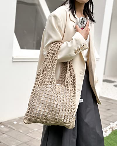 Crochet Mesh Beach Tote Shoulder Handbags Hobo Summer Aesthetic Women's Bag - color: White Black Brown Green