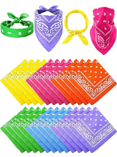 Unittype 36 Pieces Paisley Bandana Cowboy Bandanas Sports Novelty Headband Square Scarf Outdoor for Western Party Costume - color: Neon Color, style: Simple Style