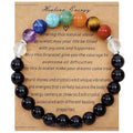 Strong Healing Crystal Bracelet 8MM Genuine Stone Bracelet Lucky Beaded Bracelet Chakra Bracelet 6.5 inch Positive Energy Inspirational Gifts for Women Mom - style: 7 Chakra-Black Agate