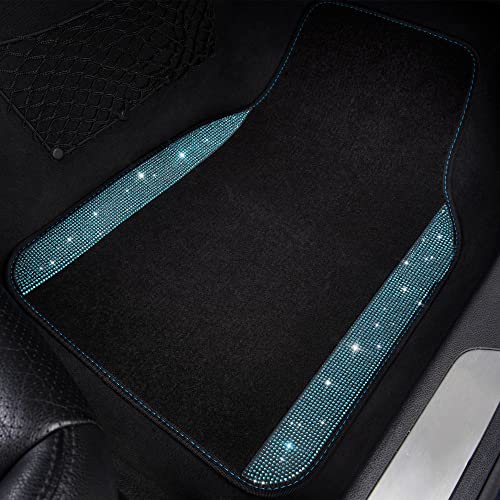 CAR PASS Bling Rhinestones Diamond Waterproof Car Floor Mat, Crystal Sparkly Shining Glitter Carpet, Anti-Slip PVC Heel Pad Universal for Interior Auto SUV,Sedan,Van,4pcs Girly Women Mint Teal Diamond - color: Mint Diamond