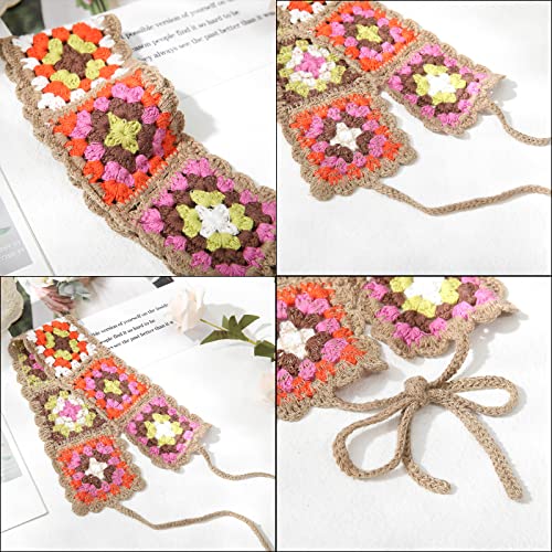 CHLINS Hairband, 3PCS Crochet Headband Women Floral Hairband - Elastic Handmade Crochet Head Wrap Bohemian knit Headband for Women and Girls (Square, Black + Beige + Khaki) - color: Square (Black + Beige + Khaki)