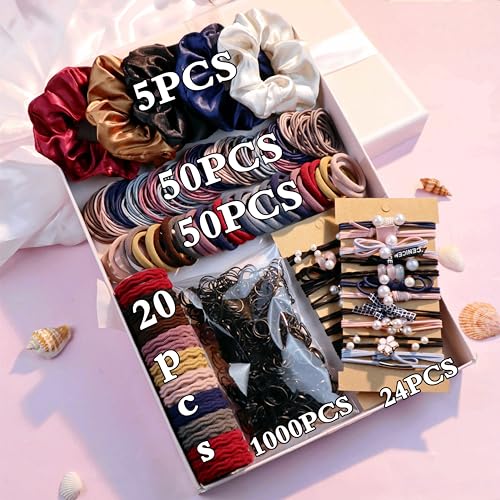 Multiple Styles Hair Accessories Set For Women Elastic Ponytail Holders Rubber Band For Thick Hair & Thin Hair Fashion Hair Scrunchies (1149PCS（Dark color）)