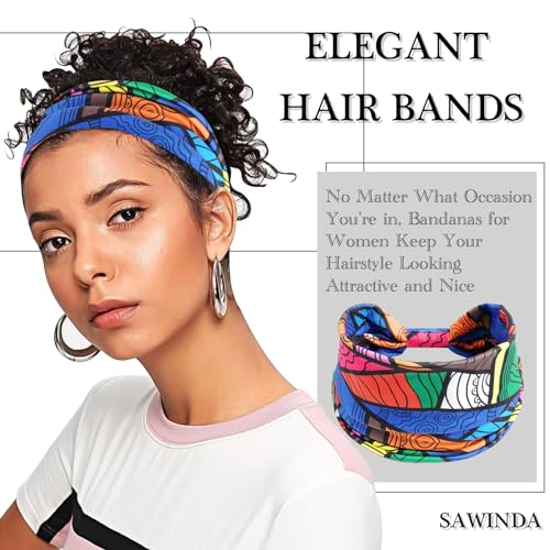 Boho Headbands for Women Colorful Geometrical Pattern Hairband African Styles Head Bands Wide Knotted Head Wraps Bandanas Sport Turbans Hair Accessories (Pack of 3) - color: Set 3