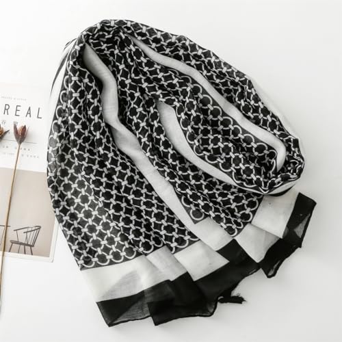 WaJuemy Travel Boho Scarf for Women Casual Lightweight Pashmina Scarves Fashion Multicolor Shawl Wraps with Fringed Beads - color: 05 Black/White Plaid