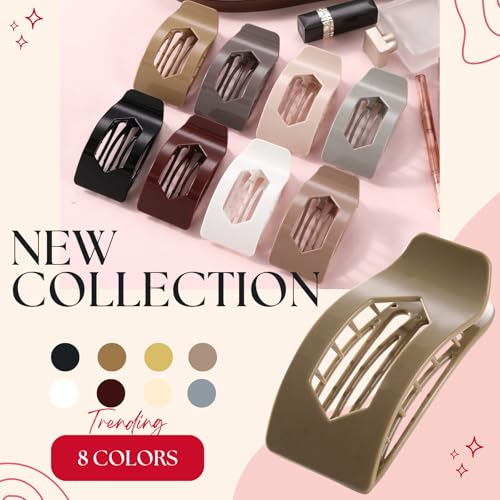 8 Pack Flat Hair Clips for Women – Glossy Neutral No-Slip Flat Claw Clips for Thick & Thin Hair, Large Strong Hold Square Rectangle Hair Accessories for Work & Stylish Fall Outfits - color: MultiColors