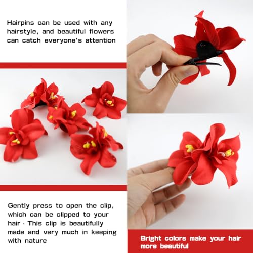 Hawaiian Artificial Flower Hair Clip, Bohemian Flower Hairpin for Seaside Holiday - Plumeria Hairpin Headdress Bobby Pins Headwear for Woman Girl Lady Kids - color: 5 red