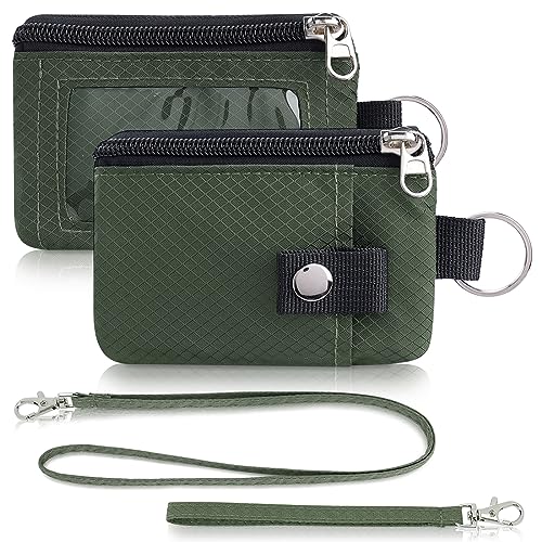 Artpaxy Minimalist Wallet For Mens Womens, Keychain RFID Blocking Zipper Small Wallet with ID Window 2 Lanyards,Water Resistant Travel Cash Card Coin Case Boys Girls - color: Army Green, style: Classic