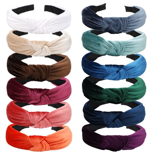 VELSCRUN White Pink Red Brown Headband Knotted Headbands for Women Headband Non Slip Wide Top Knot Head Bands Velvet Hair Bands for Womens Hair Accessories for Women Girls Gifts - color: Headband 37