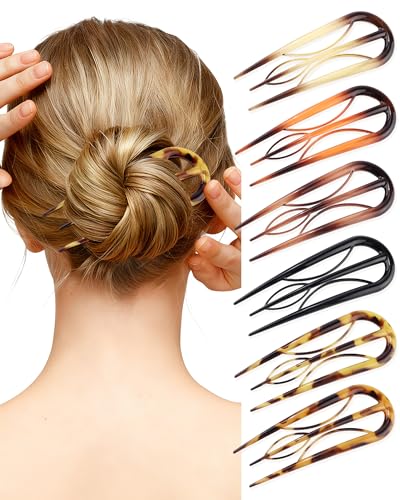 French Hair Pin for Women - U-Shaped Hair Fork for Updos, Chignons & French Twists, Durable Acrylic, Secure & Elegant Styling for All Hair Types (Tortoiseshell) - color: Tortoiseshell