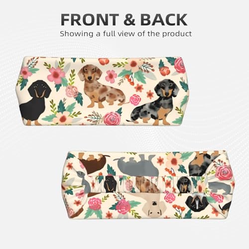 Black and Gold Swirl Liquid Ink Marble Workout Headbands Fashion Sports Sweatbands Yoga Hairbands for Fitness Athletic Non Slip Wicking Headscarf for Men Womens Girls Summer Accessories Elastic Bands - color: Dachshund Sausage Dogs Pink Flowers Print
