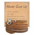 Rantanto Genuine Leather Wrap Bracelets Trendy Western Stackable Cuff Adjustable Boho Layered Bracelet Jewelry For Men Women - color: Brown--Never Give Up