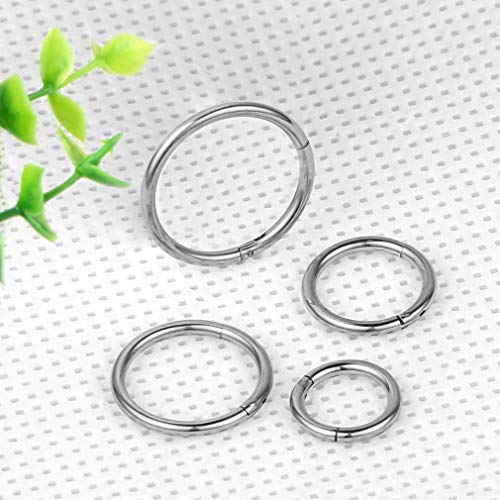 4Pcs 16G 18G 20G Surgical-Steel-Piercing-Ring-Nose-Rings-Hinged-Hoop-Earrings,6mm 8mm 10mm 12mm Seamless Stainless Steel Clicker Eyebrow Septum Piercing Hoop,Sliver Black Gold Rose Gold Rainbow Body Jewelry Set - color: 16G Silver